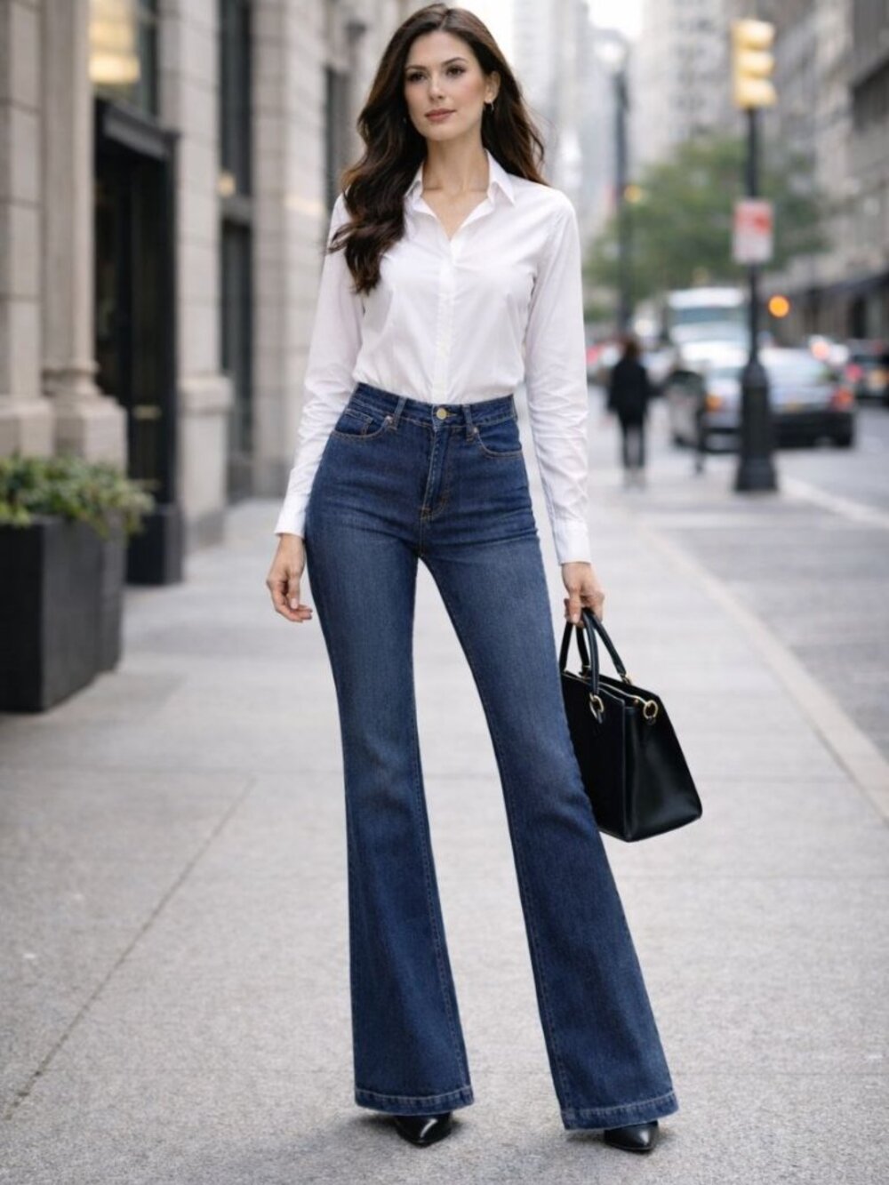 Spanx Flare Jeans High Rise Dark Wash Size 12